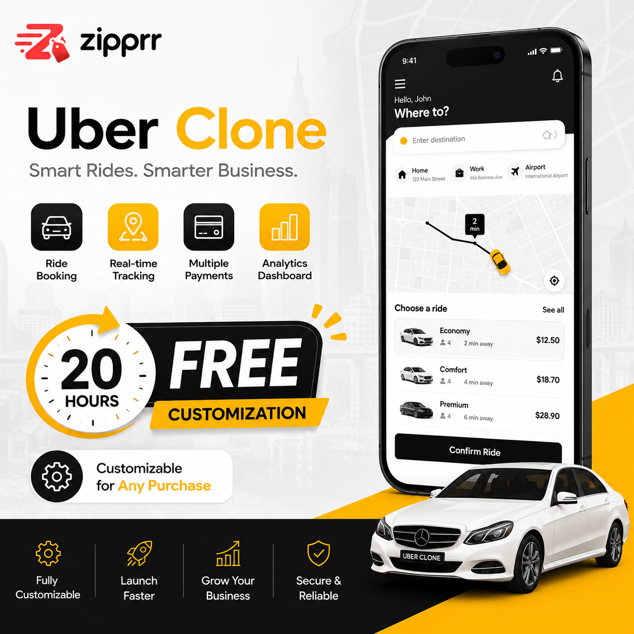 Zipprr Uber Clone — White-Label Taxi App for Entrepreneurs & Fleet Owners