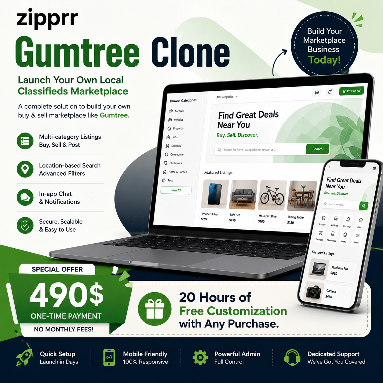 Zipprr Gumtree Clone Script for Small Business Owners – Complete Classifieds App at $490