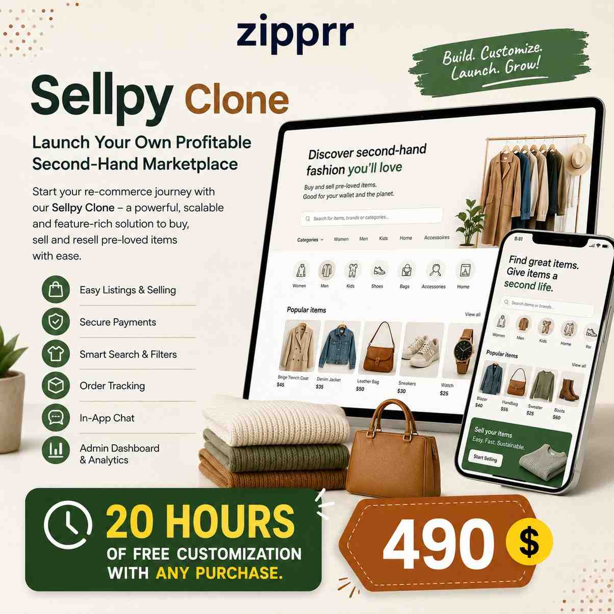 Sellpy Clone Script by Zipprr – Ready-Made Second-Hand Marketplace Software – Only $490