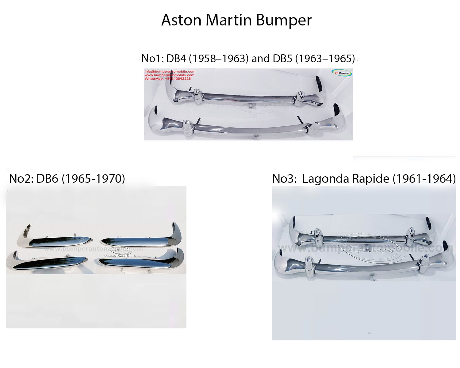 Bumper Parts for Classic Aston Martin (1959-1970) by stainless steel new