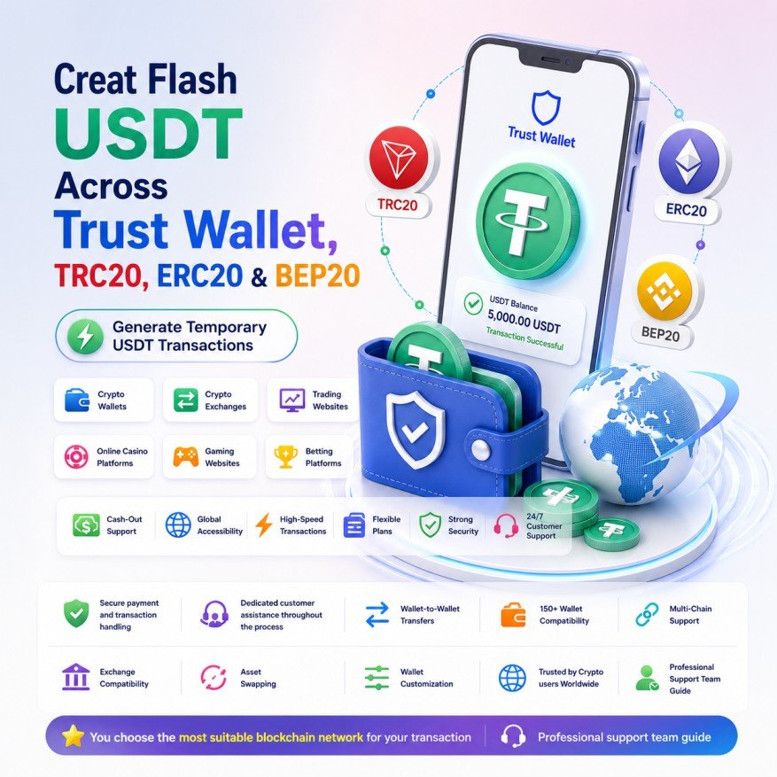 Creat Flash USDT Across Trust Wallet, TRC20, ERC20 & BEP20