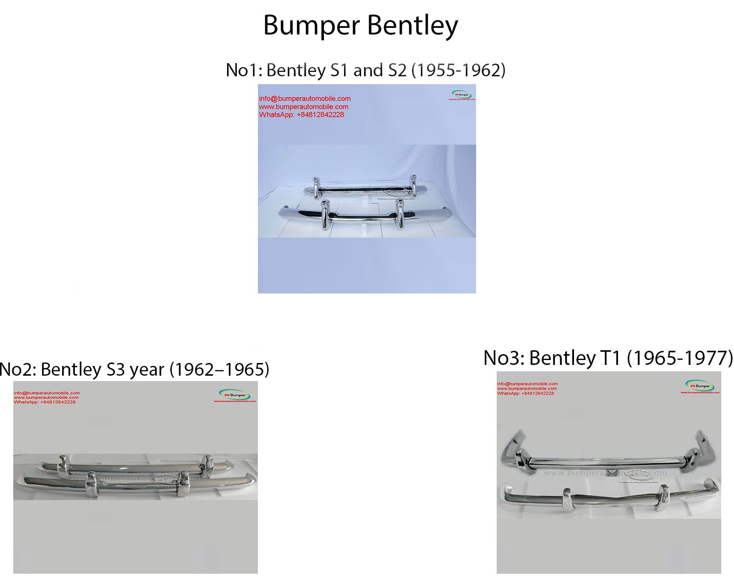 Bentley S1 and S2 (1955-1962) / Bentley S3 (1962–1965) / Bentley T1 (1965-1977) bumper classic car